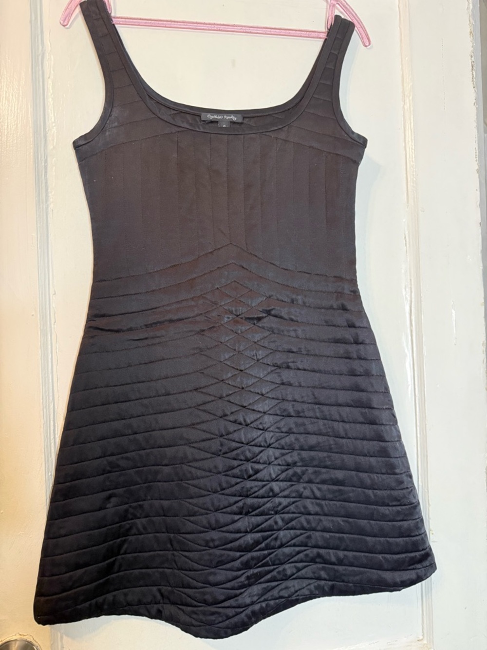Cynthia Rowley Black Silk Fit & Flare Dress Size 6 Structured Bandage Style Mini